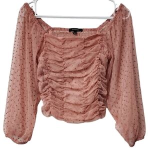 AMBIANCE Chiffon off shoulders polka dot cropped top blouse